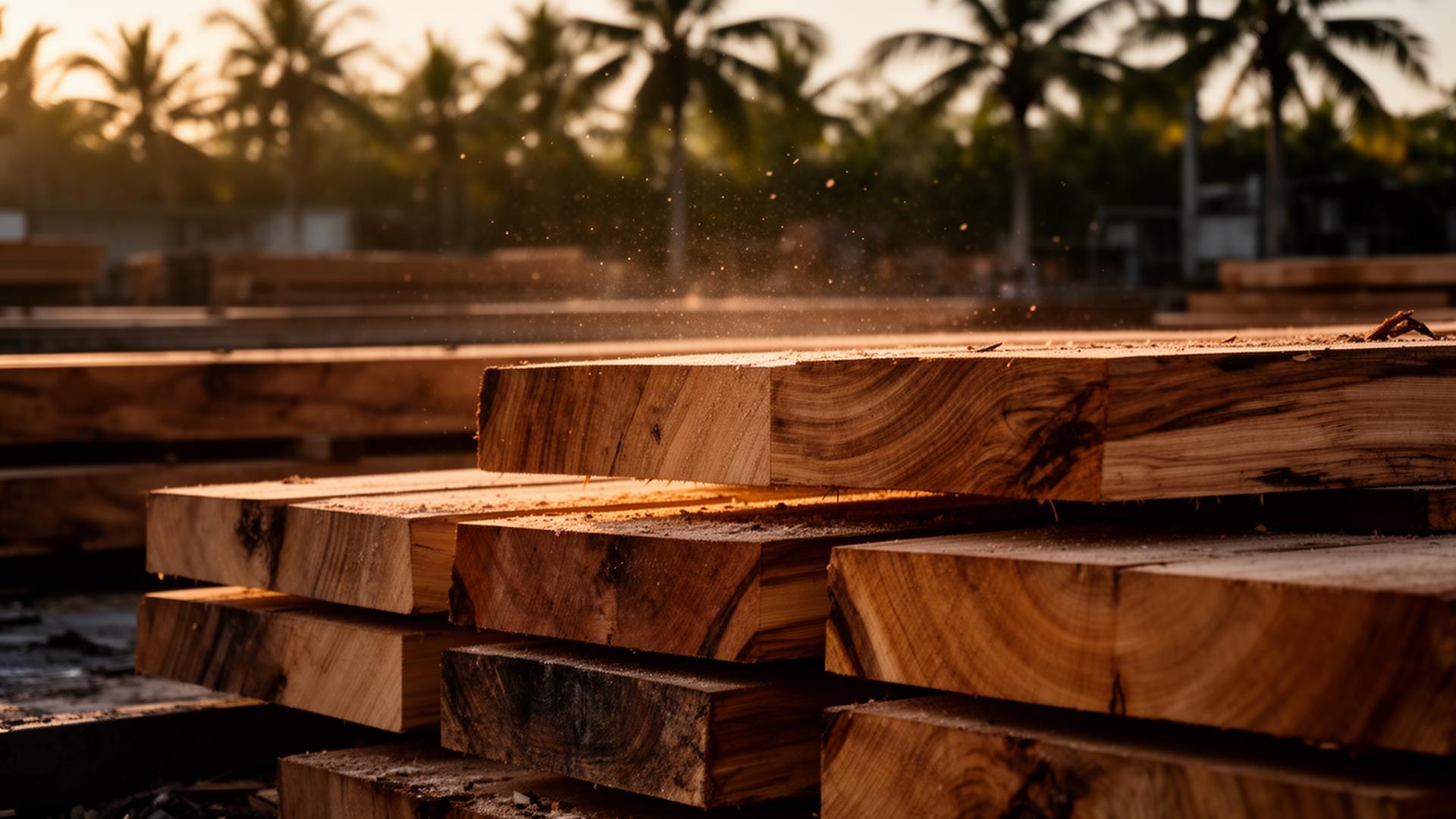 Stacks of freshly cut lumber at the Mr. Sawmill yard in South Florida